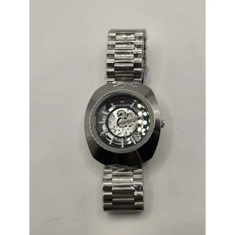 VA VA VOOM STAINLESS STEEL  37MM MEN'S SKELETON WATCH. NEW WITH TAGS